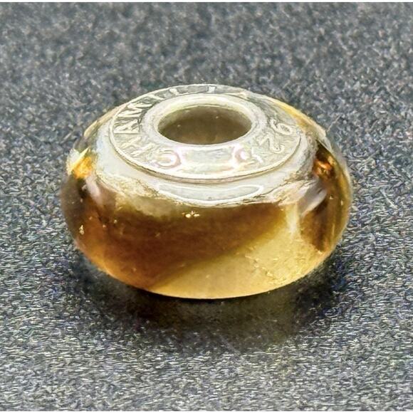 Camilia Sterling Silver Shimmering Gold & White Murano Glass Charm P19 - Picture 1 of 6